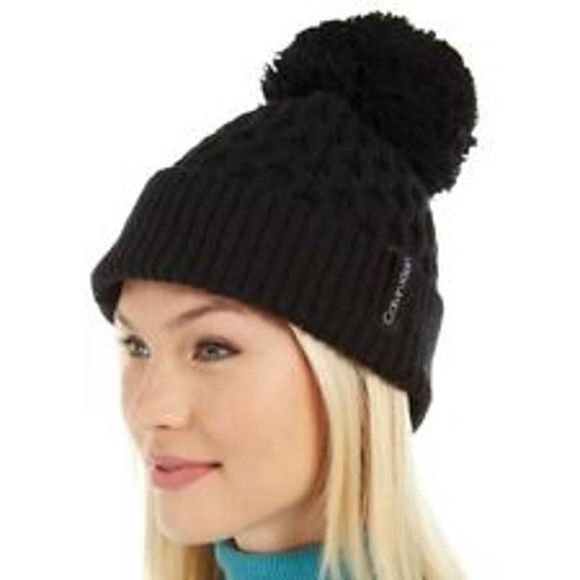 NWT - Calvin Klein Cable Knit Pom Hat - Picture 1 of 4